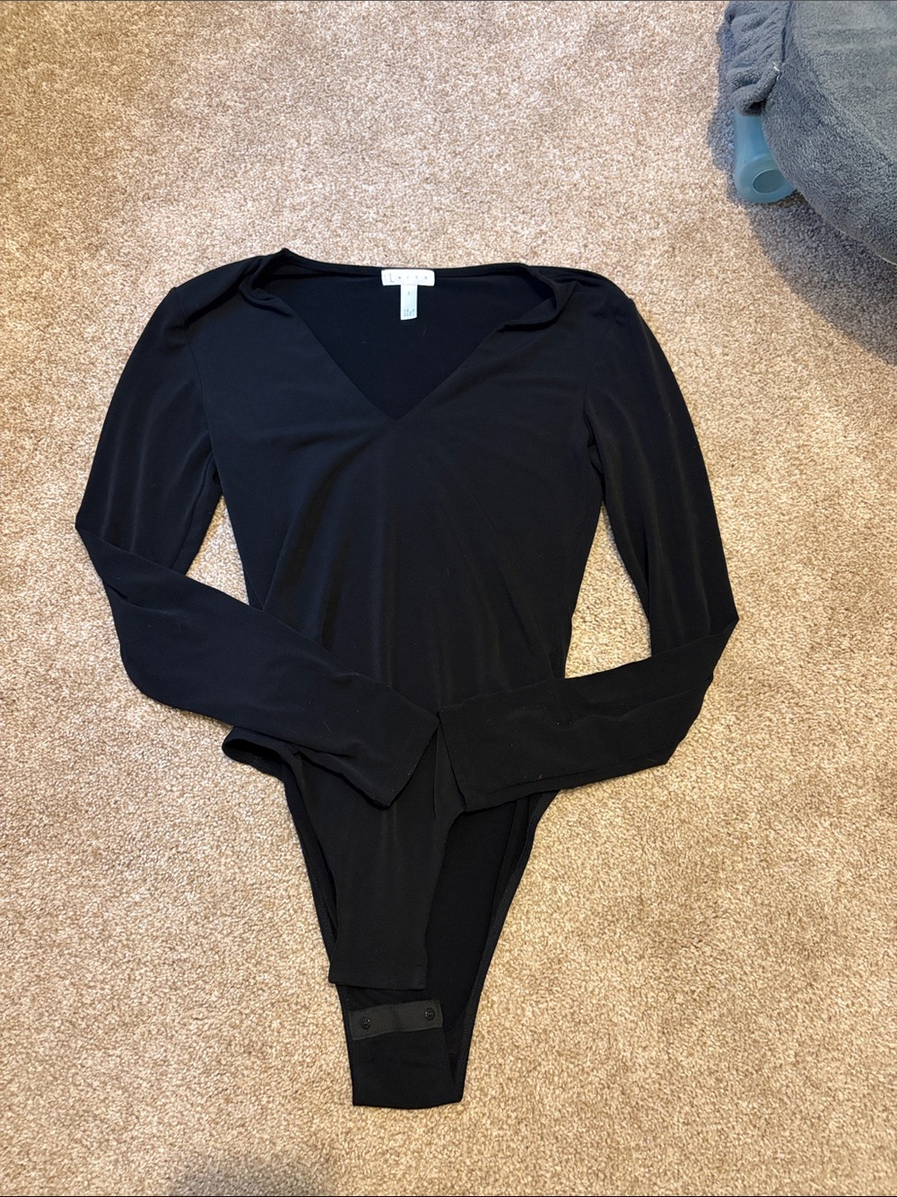 Black Long-Sleeve V-Neck One-Piece Bodysuit